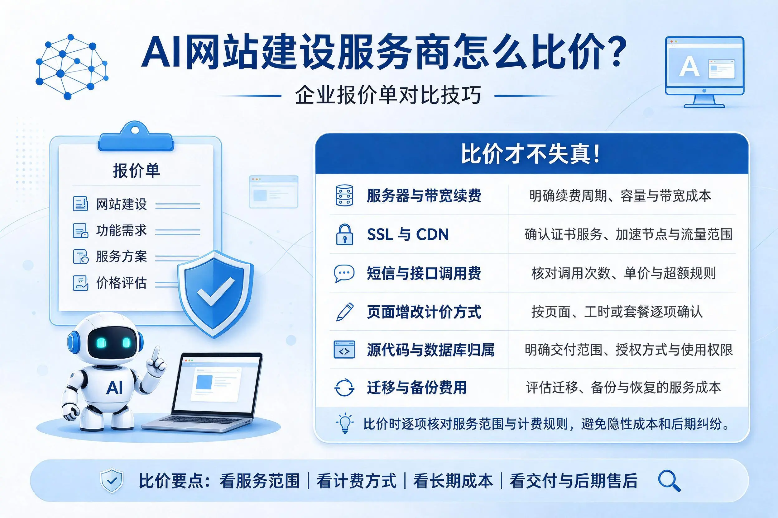 AI网站建设服务商怎么比价?金昌企业报价单对比技巧