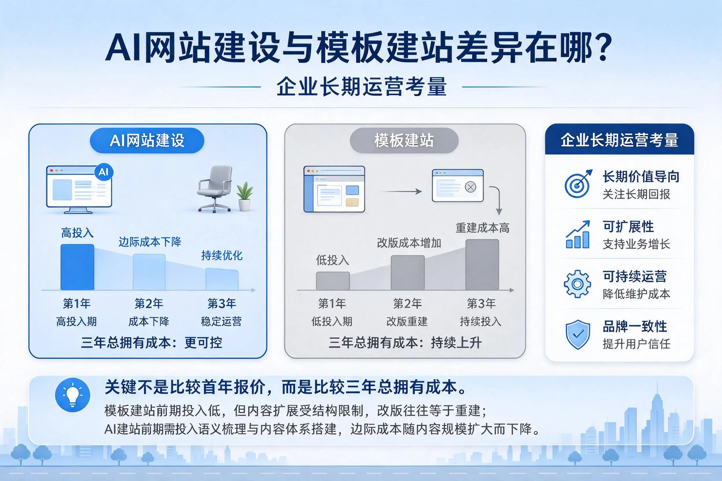 AI网站建设与模板建站差异在哪？金昌企业长期运营考量