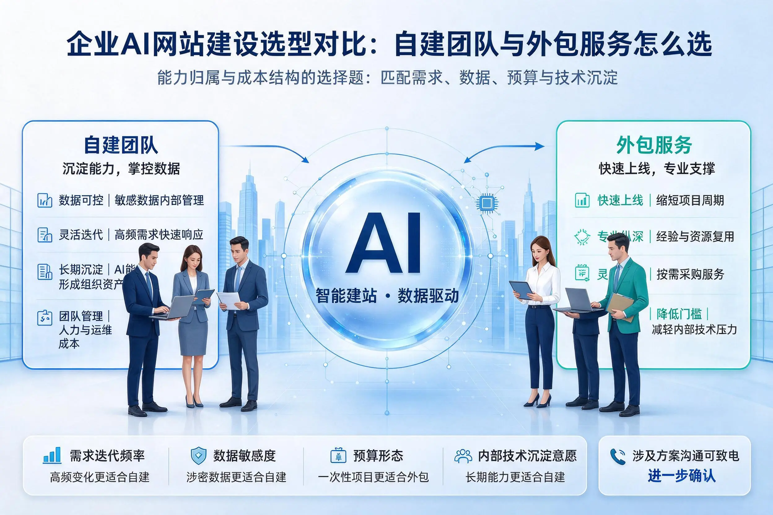 金昌企业AI网站建设选型对比:自建团队与外包服务怎么选